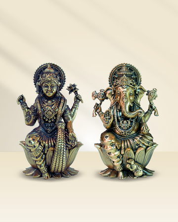Ashtadhatu Maa Laxmi and Ganesha Sitting on Lotus