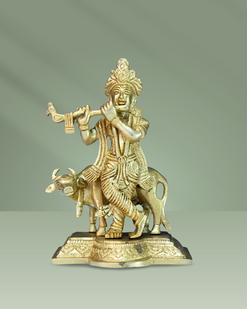 Brass Lord Krishna with Cow