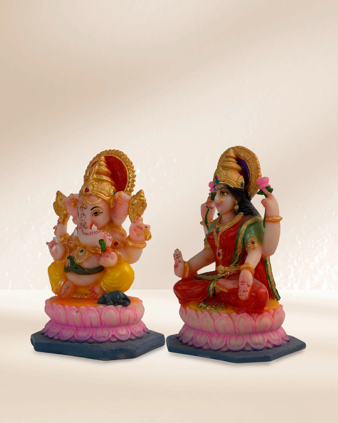 Maa Laxmi and Ganesha - Sitting on Lotus