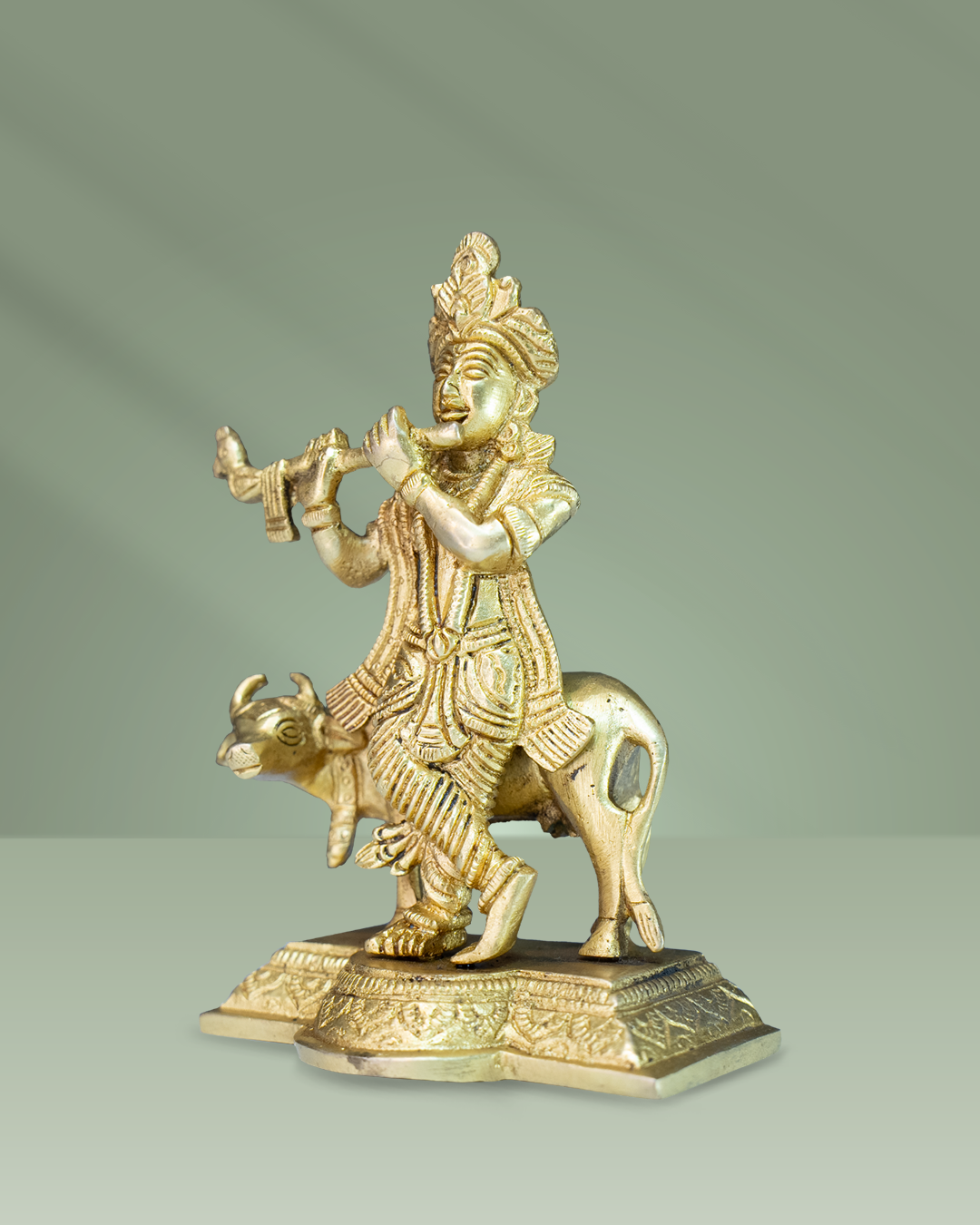 Brass Lord Krishna with Cow